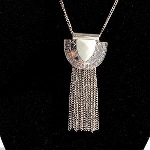 Silver & White Aztec Necklace 15.5"
